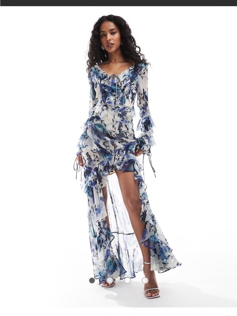 Blue & White Floral Ruffle High-Slit Maxi Dress ASOS